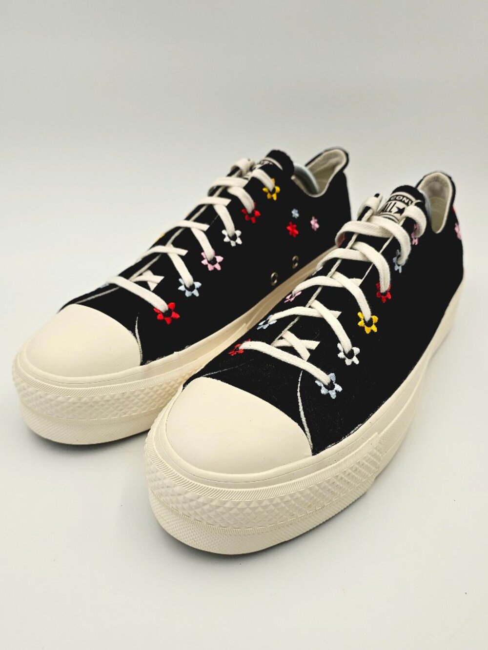 Converse Chuck Taylor AS Lift Low Floral Black Platform Sneakers Women's Size 11